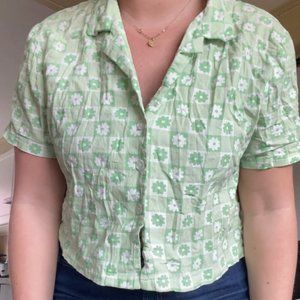 Button Up Short Sleeve Shirt with Floral Patterns